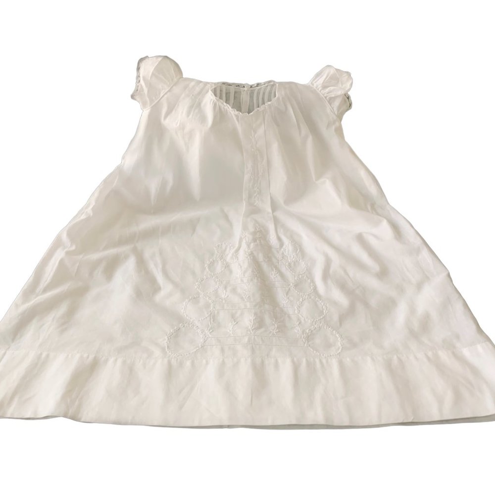Size 6 - 9 Months Baby Infant  White Cotton Lace Dress Christening Gown Slip